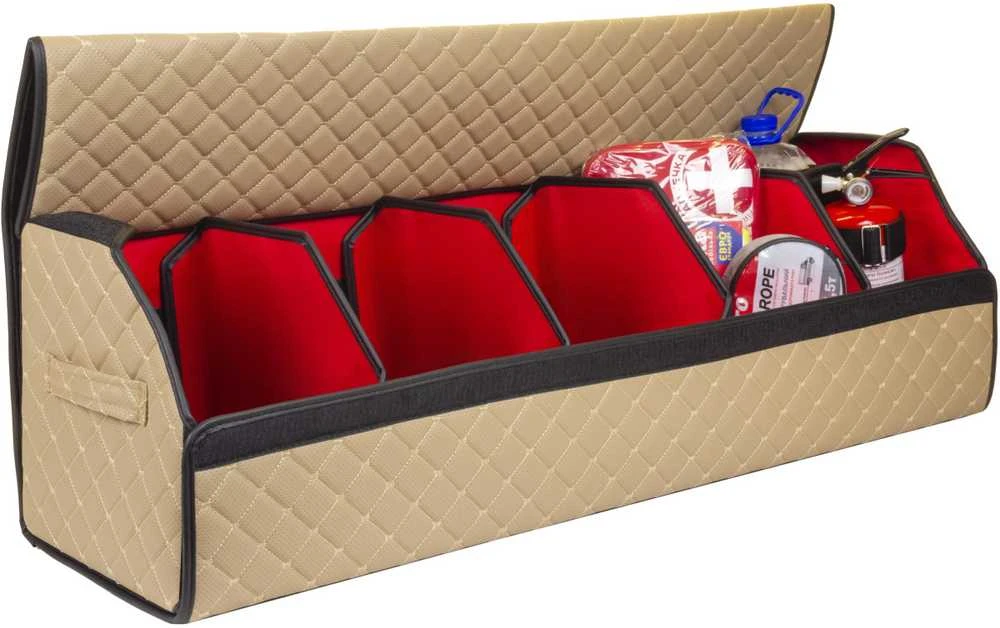 Bagažinės daiktadėžė EVAtech ECO XXL 30x30x100 cm - smėlio / juodi kraštai / smėlio siūlės / raudonas vidus
