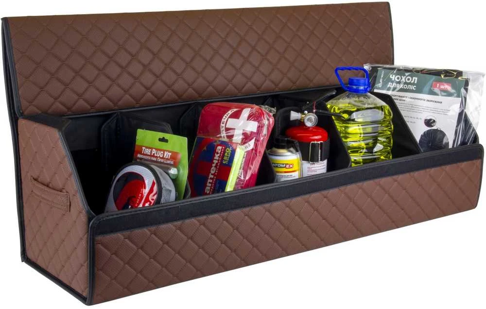 Bagažinės daiktadėžė EVAtech ECO XXL 30x30x100 cm - ruda / juodi kraštai / rudos siūlės / juodas vidus