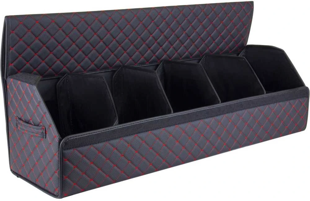Bagažinės daiktadėžė EVAtech ECO XXL 30x30x100 cm - juoda / juodi kraštai / raudonos siūlės / juodas vidus