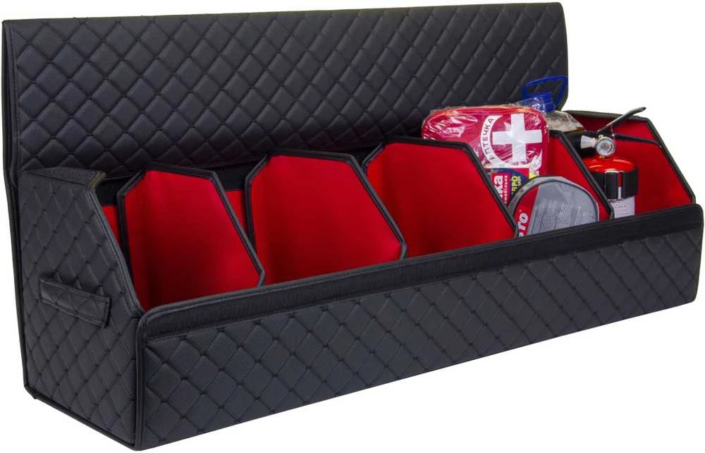 Bagažinės daiktadėžė EVAtech ECO XXL 30x30x100 cm - juoda / juodi kraštai / juodos siūlės / raudonas vidus
