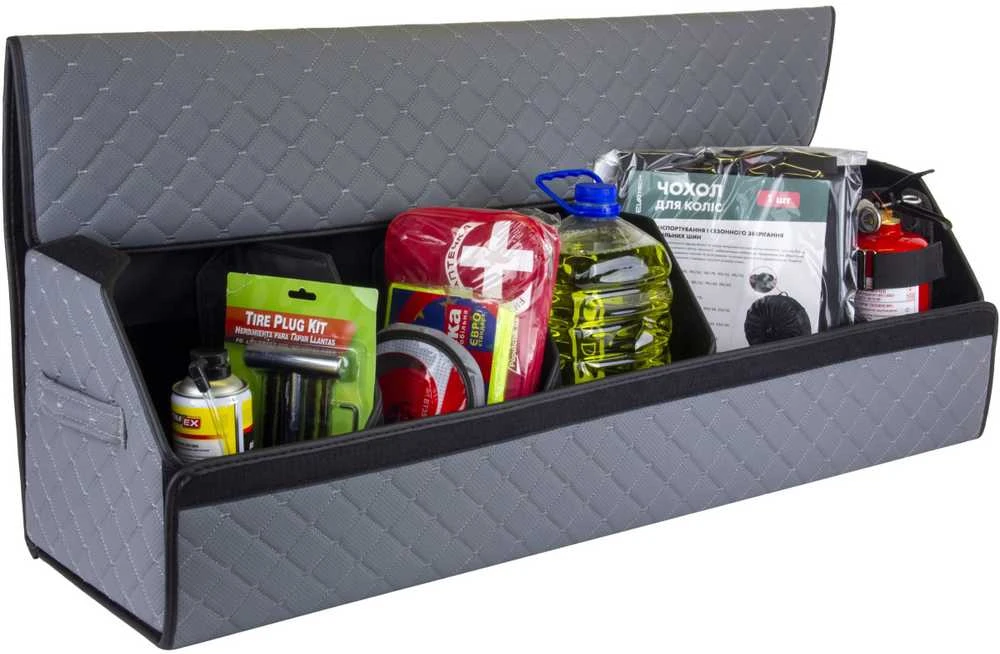 Bagažinės daiktadėžė EVAtech ECO XXL 30x30x100 cm - pilka / juodi kraštai / pilkos siūlės / juodas vidus
