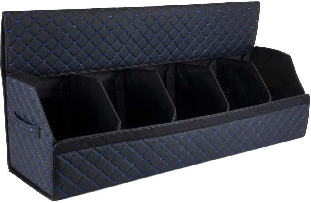 Bagažinės daiktadėžė EVAtech ECO XXL 30x30x100 cm - juoda / juodi kraštai / mėlynos siūlės / juodas vidus