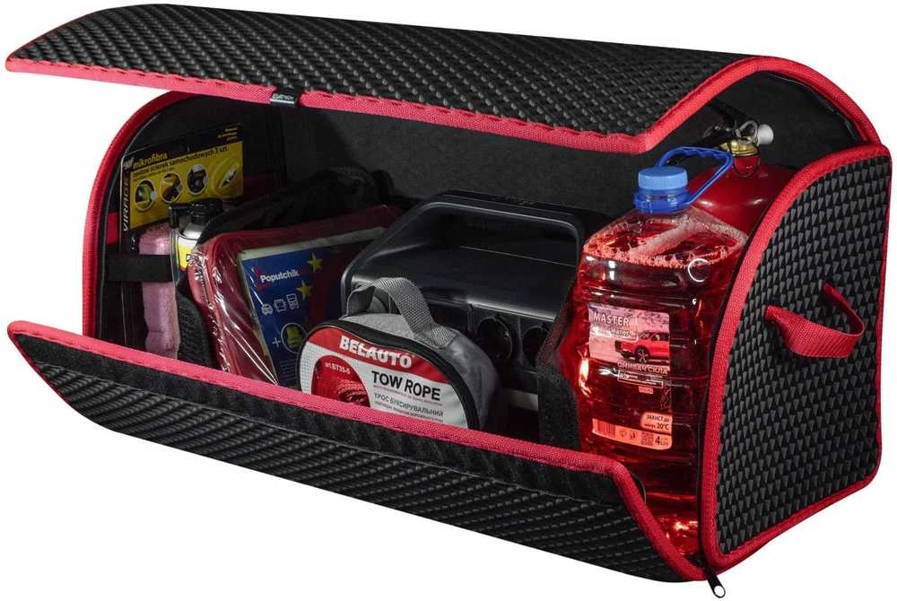Bagažinės daiktadėžė EVAtech PRO L 32x75x30 cm - juoda / raudoni kraštai