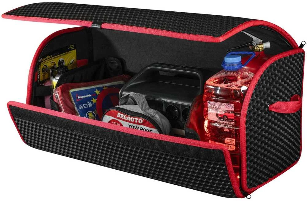 Bagažinės daiktadėžė EVAtech PRO L 32x75x30 cm - juoda / raudoni kraštai
