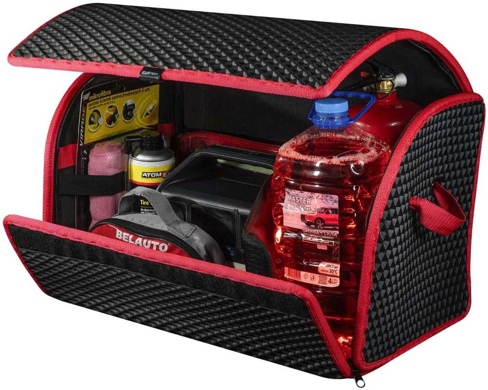 Bagažinės daiktadėžė EVAtech PRO M 32x50x30 cm - juoda / raudoni kraštai
