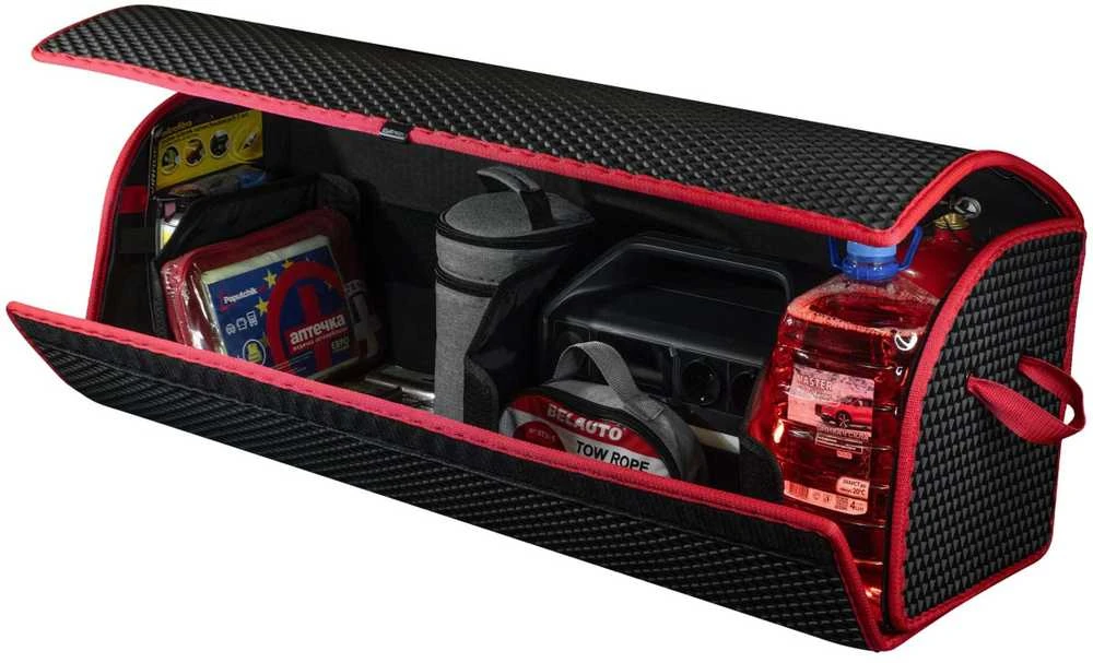 Bagažinės daiktadėžė EVAtech PRO XL 32x100x30 cm - juoda / raudoni kraštai