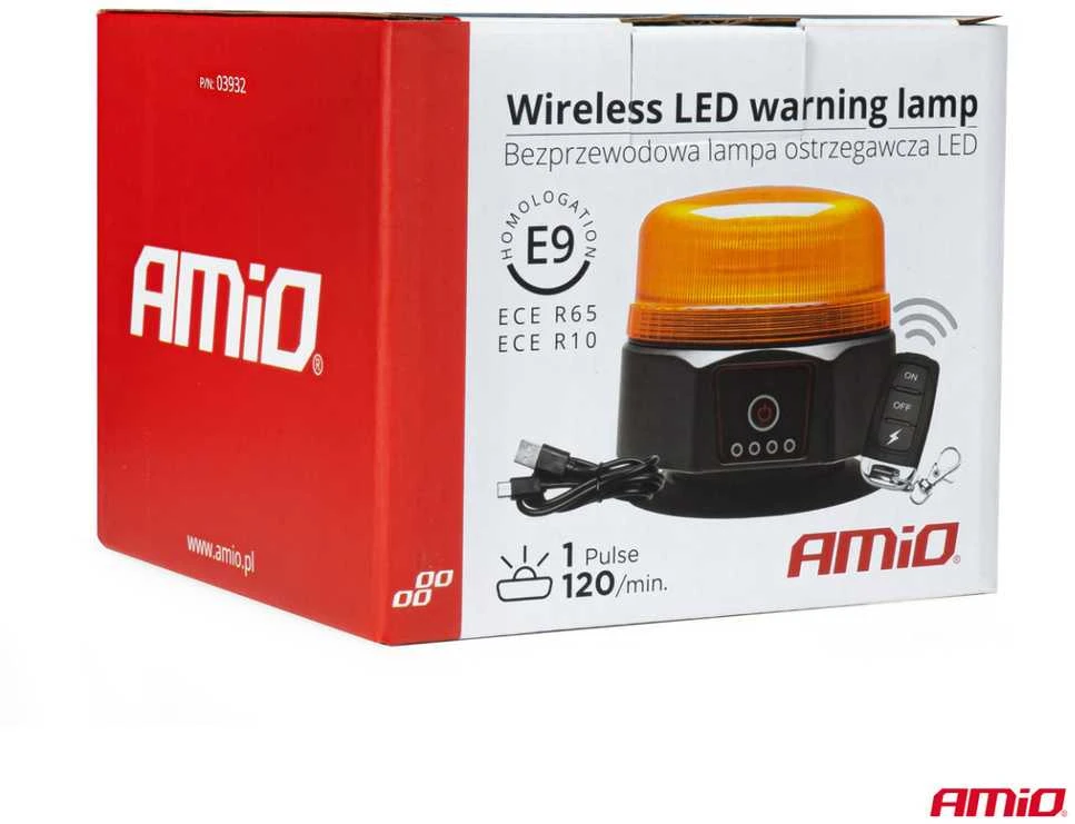 Belaidė LED įspėjamoji lempa su nuotoliniu valdymu R65 R10 12/24V AMIO-03932