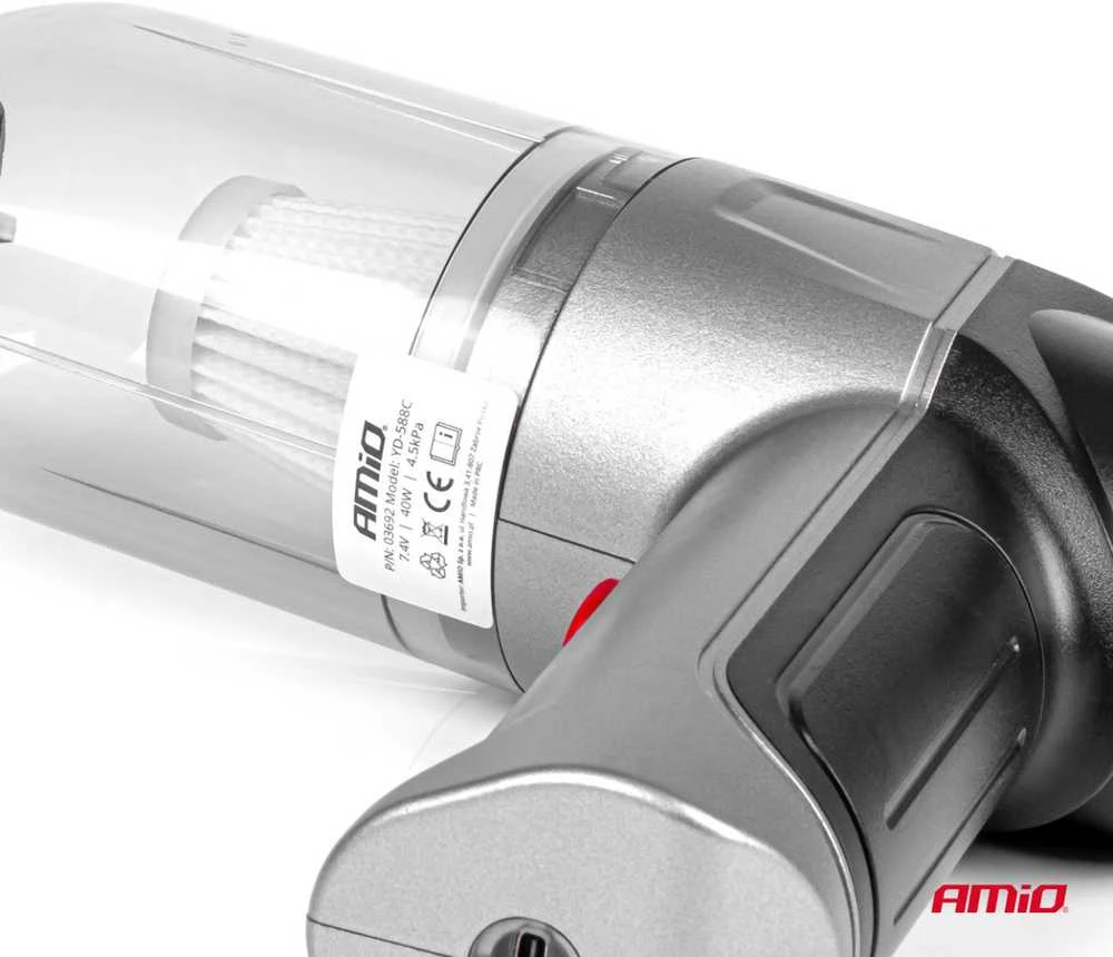 Belaidis automobilinis dulkių siurblys 40 W, 4000 mAh, su HEPA filtru, 4,5 kPa AMiO-03692