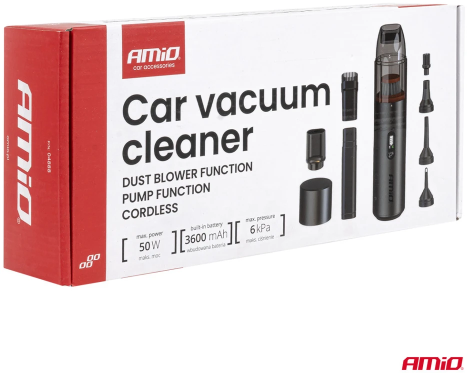 Belaidis automobilinis dulkių siurblys 6 kPa, 50W, 150 ml AMIO-04888