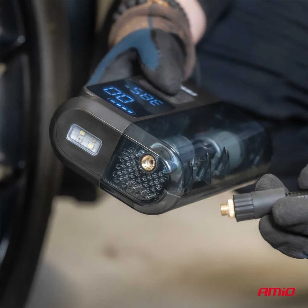 Belaidis automobilinis kompresorius 40 W su LED, powerbank ir USB-C, AMIO-04378