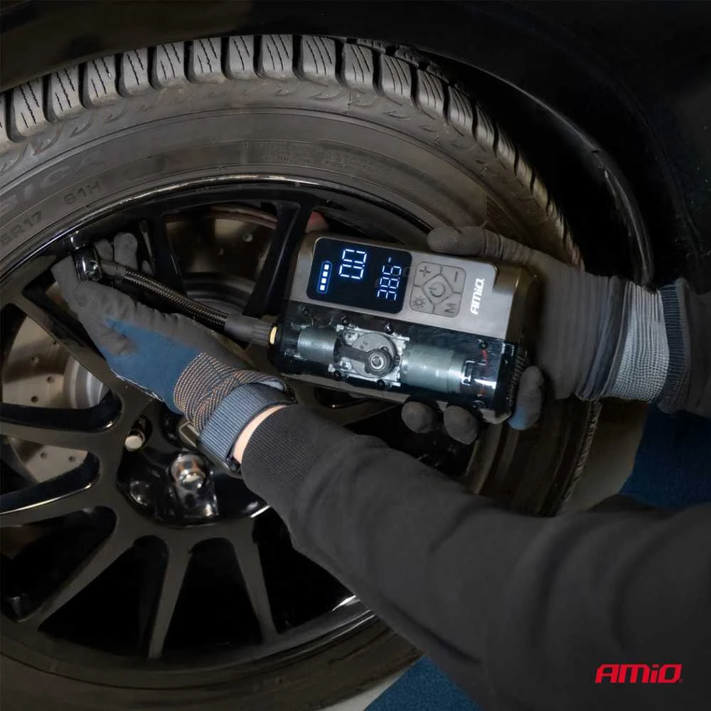 Belaidis automobilinis kompresorius 40 W su LED, powerbank ir USB-C, AMIO-04378