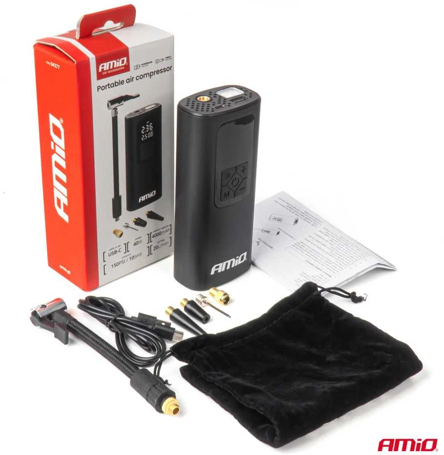 Belaidis automobilinis kompresorius 40 W su LED, powerbank ir USB-C, AMIO-04377