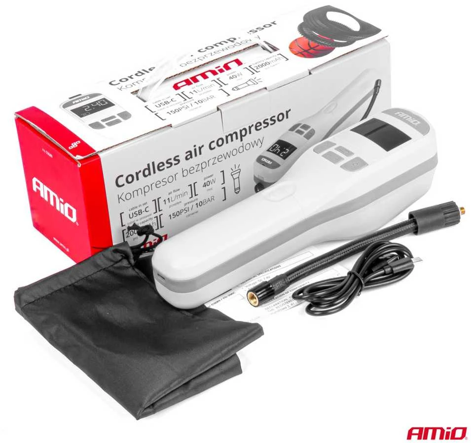 Belaidis automobilinis kompresorius 40W su powerbank AMIO-03689