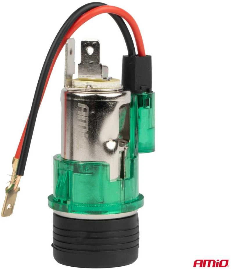 Cigarečių degiklio lizdas su žaliu LED apšvietimu 12V CLI-03, AMIO-01260