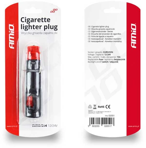 Amio Kištukas 12/24V pridegėjo lizdo EURO/DIN 15A su on/off