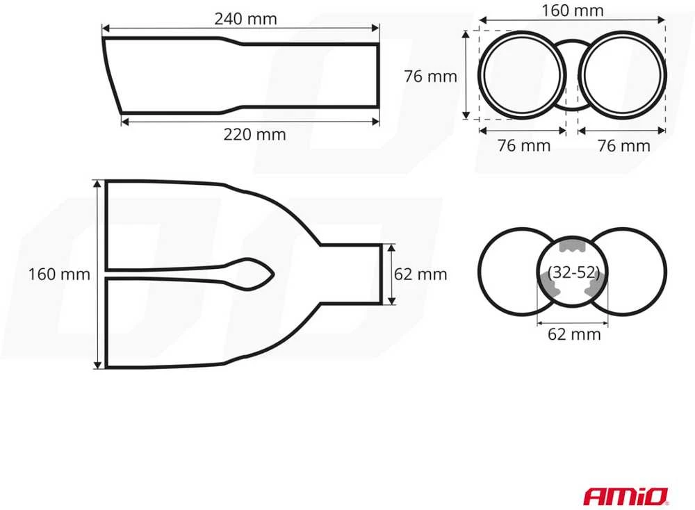 Duslintuvo antgalis 32-52 mm, nerūdijančio plieno, deginto metalo efekto, AMIO-02354
