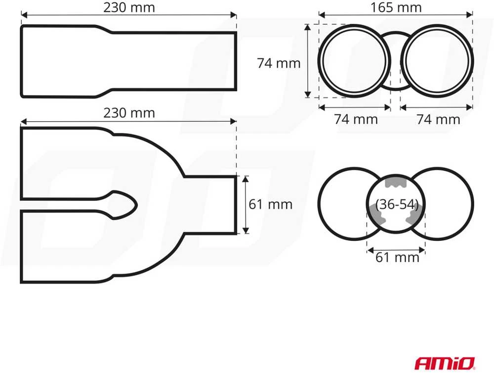 Duslintuvo antgalis 36-54 mm, nerūdijančio plieno, chromuotas, AMIO-01308