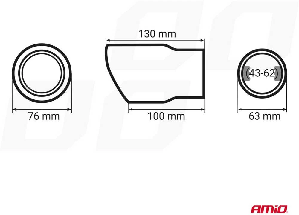 Duslintuvo antgalis 43-62 mm, nerūdijančio plieno, juodas, AMIO-01317