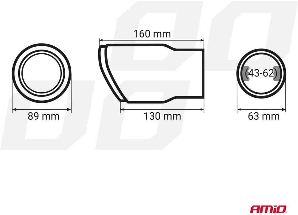 Duslintuvo antgalis 43-62 mm, nerūdijančio plieno, juodas, AMiO-03169