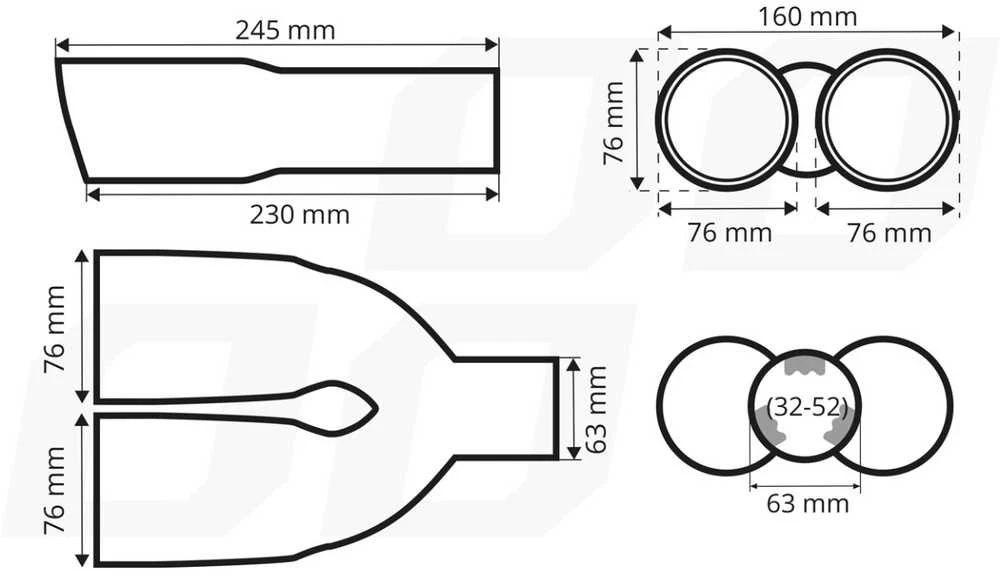 Duslintuvo antgalis 32-52 mm, nerūdijančio plieno, dvigubas, chromuotas AMiO-04062