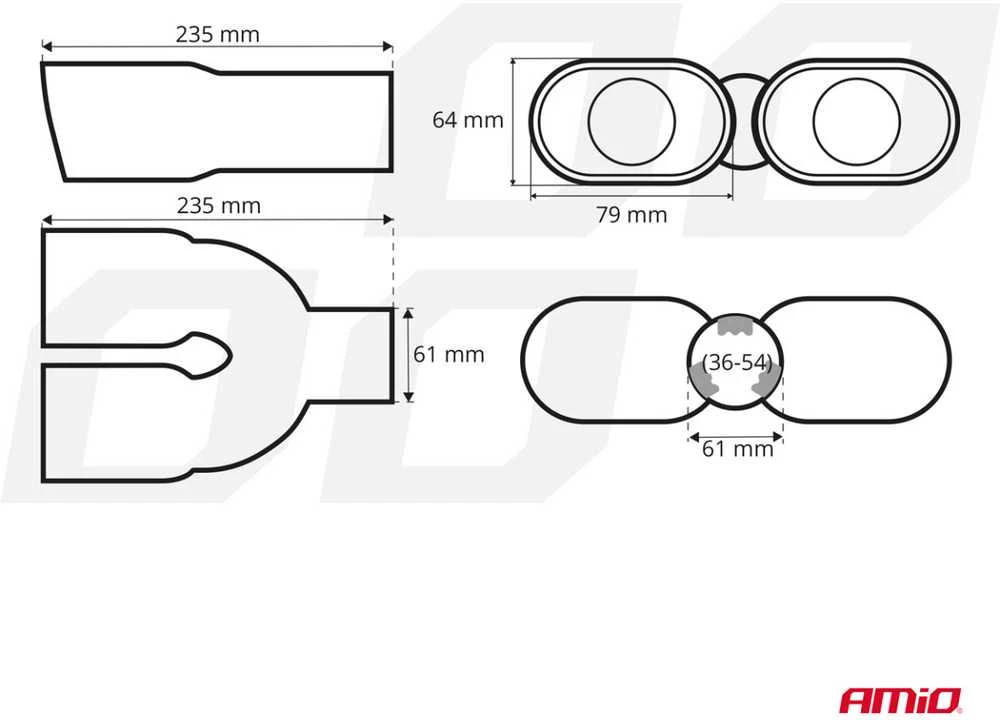 Duslintuvo antgalis 36-54 mm, nerūdijančio plieno, chromuotas AMiO-03170