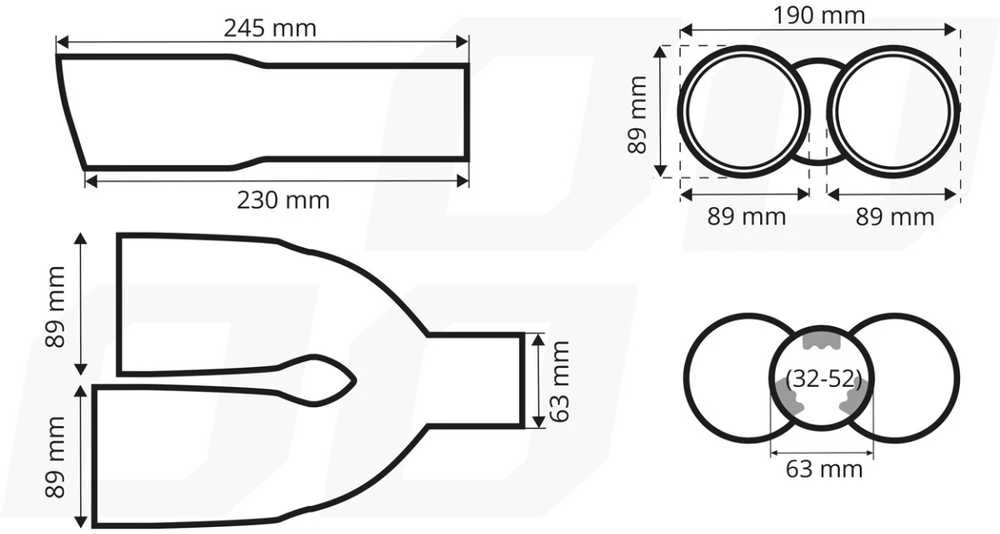 Duslintuvo antgalis 32-52 mm, nerūdijančio plieno, carbon, dvigubas, dešinysis, AMiO‑04070