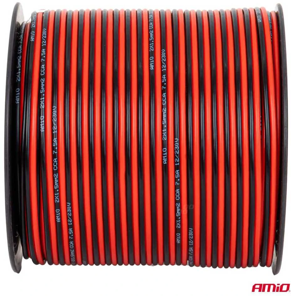 Dvejų gyslų CCA kabelis, 2x1.5mm² 100m 7.5A AMIO-04459