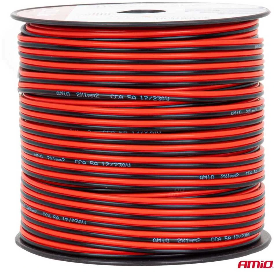 Dvejų gyslų CCA kabelis, 2x1mm² 100m 5A AMIO-04458