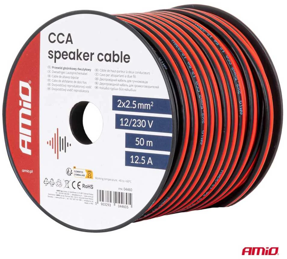 Dvejų gyslų CCA kabelis, 2x2.5mm² 50m 12.5A AMIO-04460