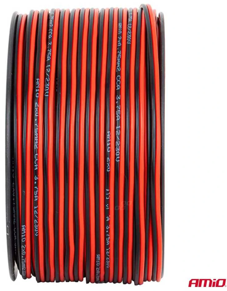 Dviejų laidininkų CCA garsiakalbių kabelis 2×0,75 mm², 100 m, 3,75 A AMIO-04457
