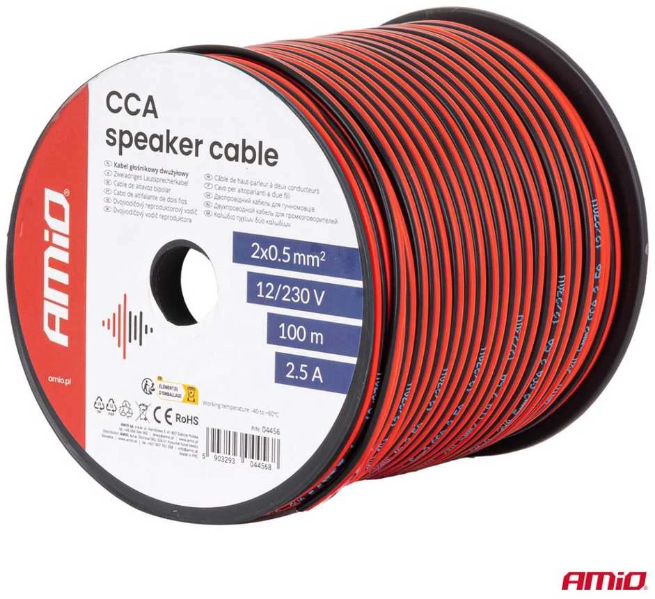 Dviejų laidininkų CCA garsiakalbių kabelis 2×0,5 mm², 100 m, 2,5 A AMIO-04456