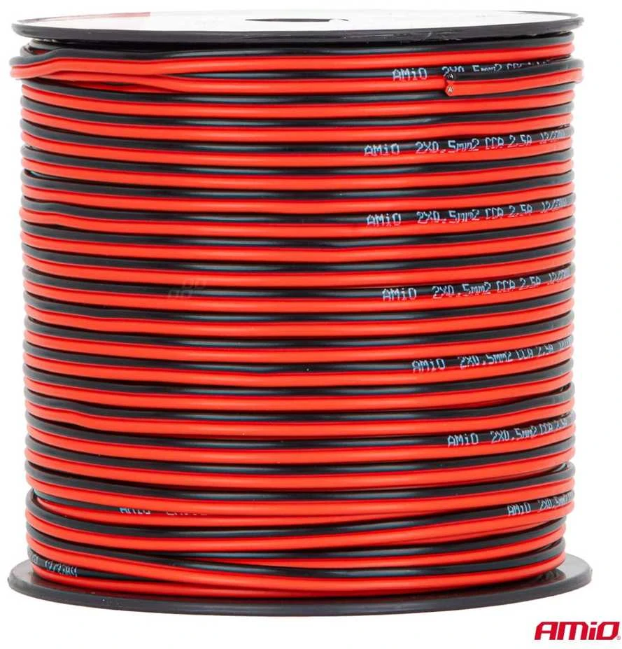 Dviejų laidininkų CCA garsiakalbių kabelis 2×0,5 mm², 100 m, 2,5 A AMIO-04456