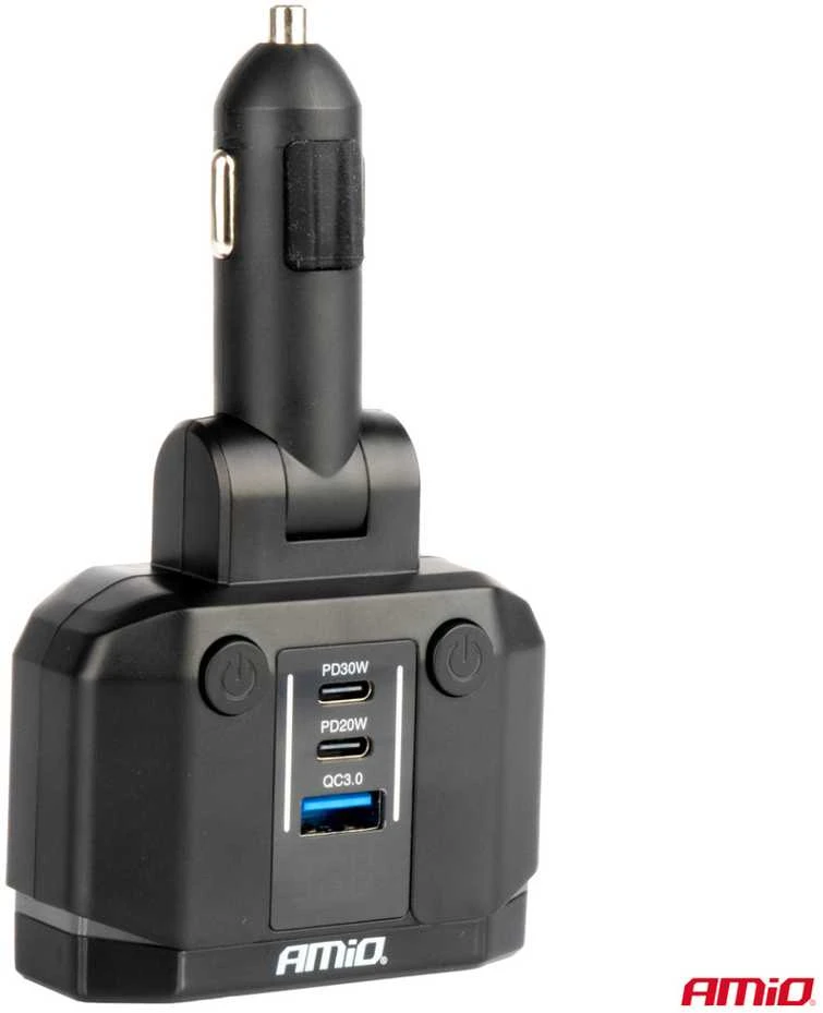 Dvigubas automobilio maitinimo lizdas PD30W PD20W QC3.0 12/24V, max 200W, AMIO-04174