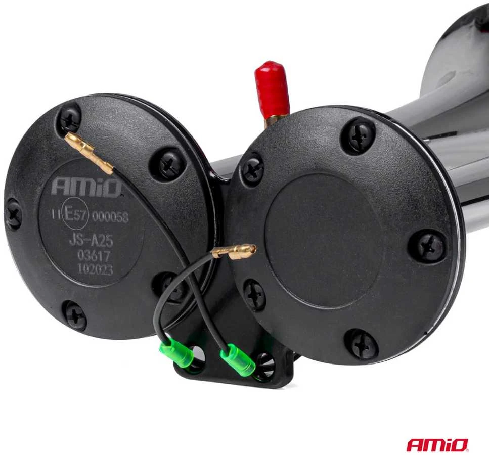 Dvigubas garso signalas – 150 dB, chromuotas, 12-24V, AMIO-03617