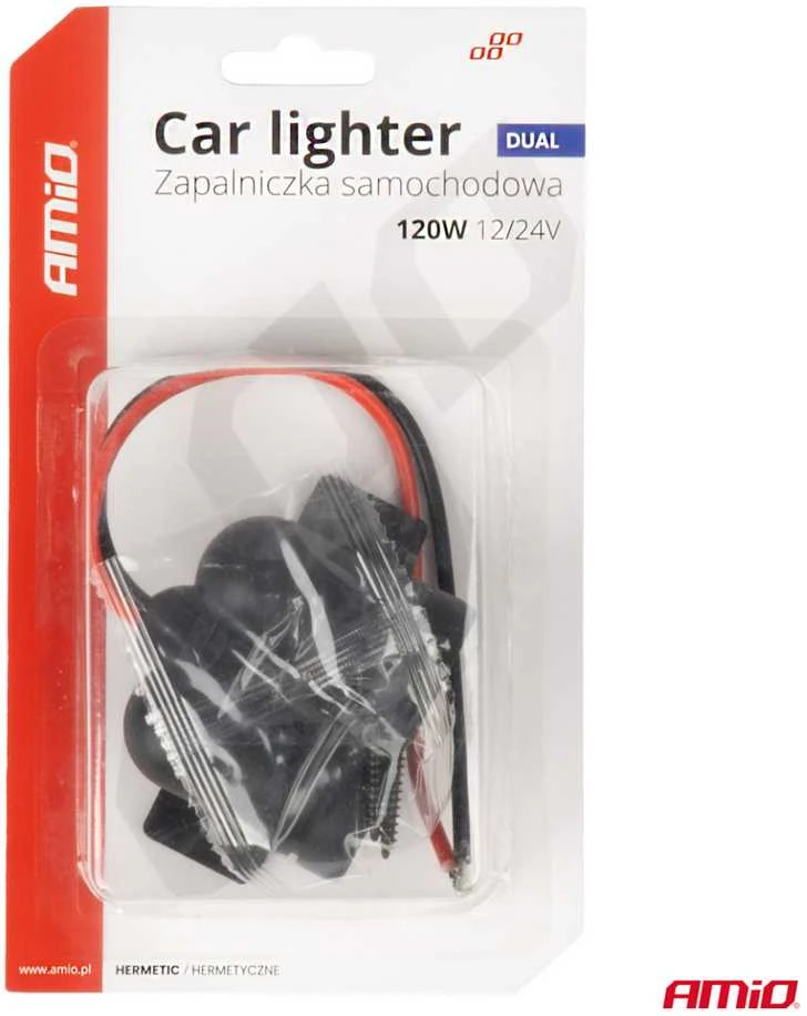 Dvigubas hermetiškas automobilio maitinimo lizdas 12/24V AMIO-04130