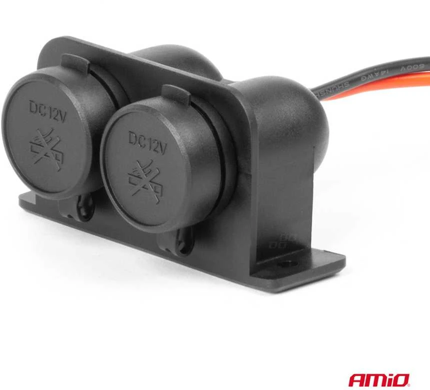 Dvigubas hermetiškas automobilio maitinimo lizdas 12/24V AMIO-04130