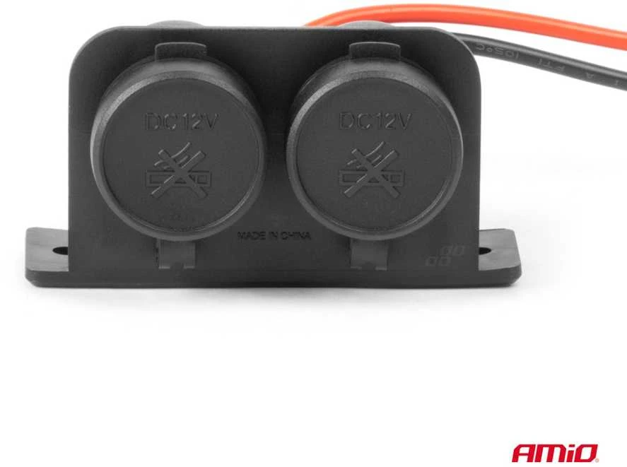 Dvigubas hermetiškas automobilio maitinimo lizdas 12/24V AMIO-04130