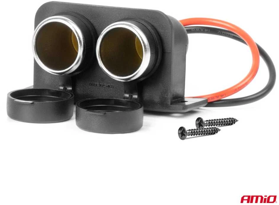 Dvigubas hermetiškas automobilio maitinimo lizdas 12/24V AMIO-04130