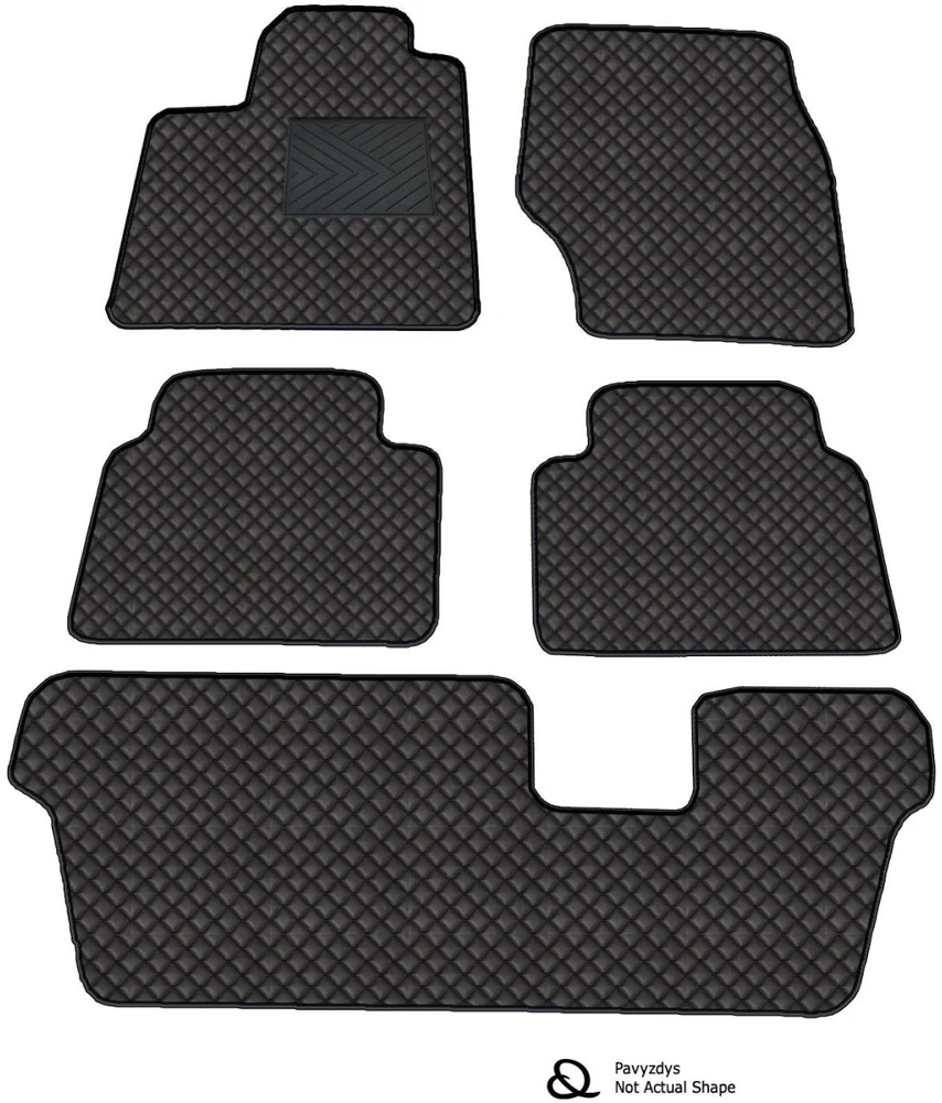 Eko odos kilimėliai QuiltyMats MERCEDES-BENZ GL-class X164 2006-2012m. (I, II ir III eilė, 6 vnt.) (Juoda / juodos siūlės)