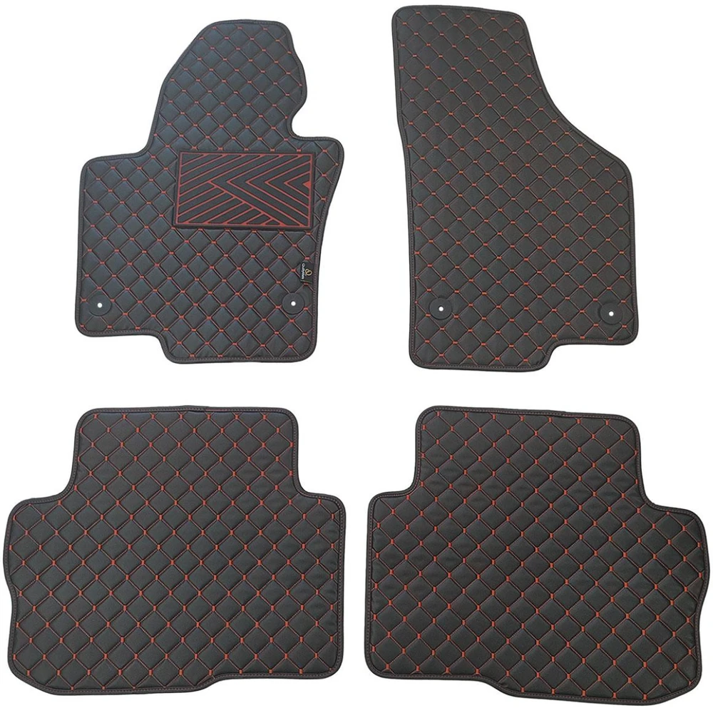 Eko odos kilimėliai QuiltyMats SKODA SUPERB 2008-2015m. (Juoda / raudonos siūlės)