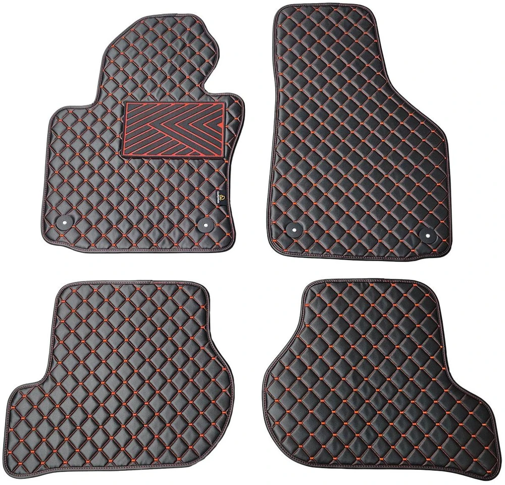 Eko odos kilimėliai QuiltyMats VOLKSWAGEN GOLF 2003-2009m. (Juoda / raudonos siūlės)