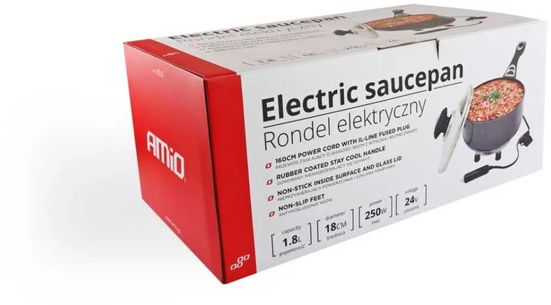 AMiO Elektrinis puodas su dangčiu automobiliui 18 cm x 8 cm, 250W, 24V, AMIO-02535
