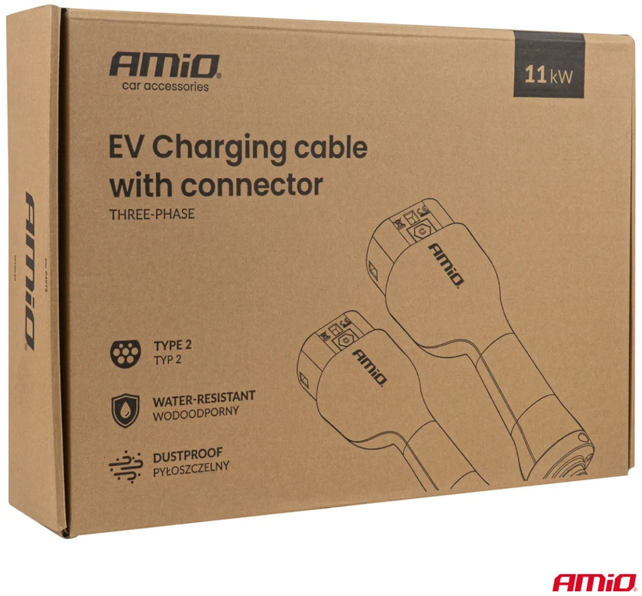 Elektromobilio įkrovimo kabelis Type 2 – Type 2, 3 fazių, 11 kW, 5 m, AMIO-04971