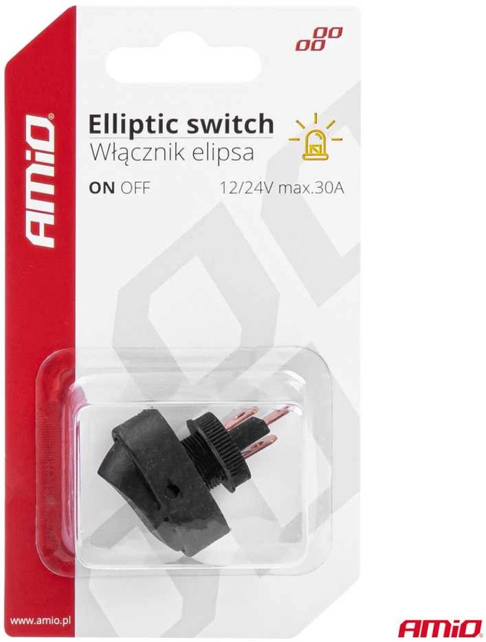 Elipsinis jungiklis su geltonu apšvietimu 12/24V max 30A ON/OFF AMIO-03088