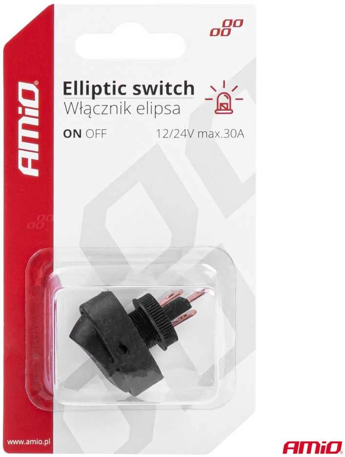 Elipsinis jungiklis su raudonu apšvietimu 12/24V max 30A ON/OFF AMIO-03089