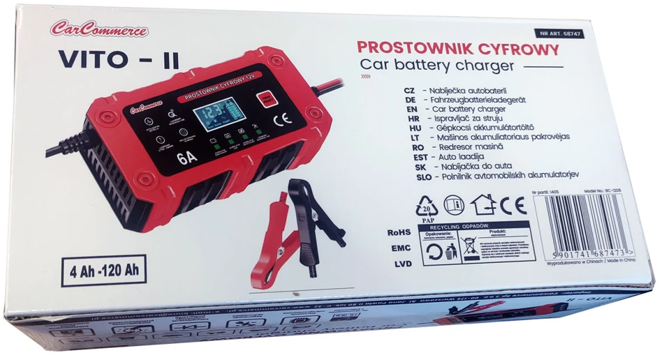 ES Skaitmeninis akumuliatorių įkroviklis, 12 V, 6 A, LiFePO4 / AGM / GEL, BC-1206