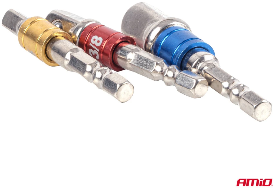 Galvučių adapterių suktuvui rinkinys, 1/4" / 3/8" / 1/2", 3 vnt., AMIO-04936