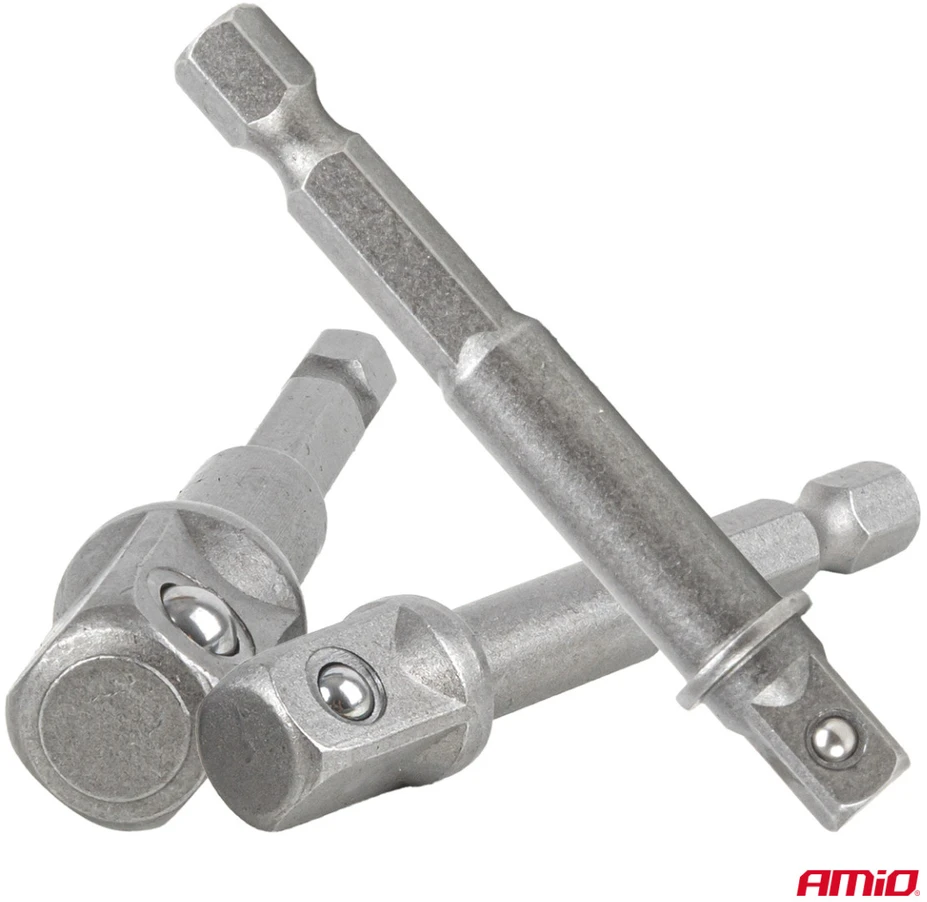 Galvučių adapterių suktuvui rinkinys, 1/4" HEX, 1/4" / 3/8" / 1/2", 3 vnt., AMIO-04933