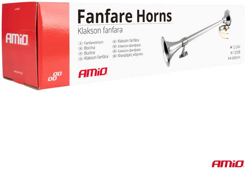 Garso signalas – chromuotas, 640 mm, 150 dB, 12/24V, AMIO-04076