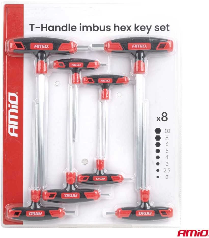 HEX (imbus) raktų rinkinys su T formos rankena, 8 vnt. AMIO-04826